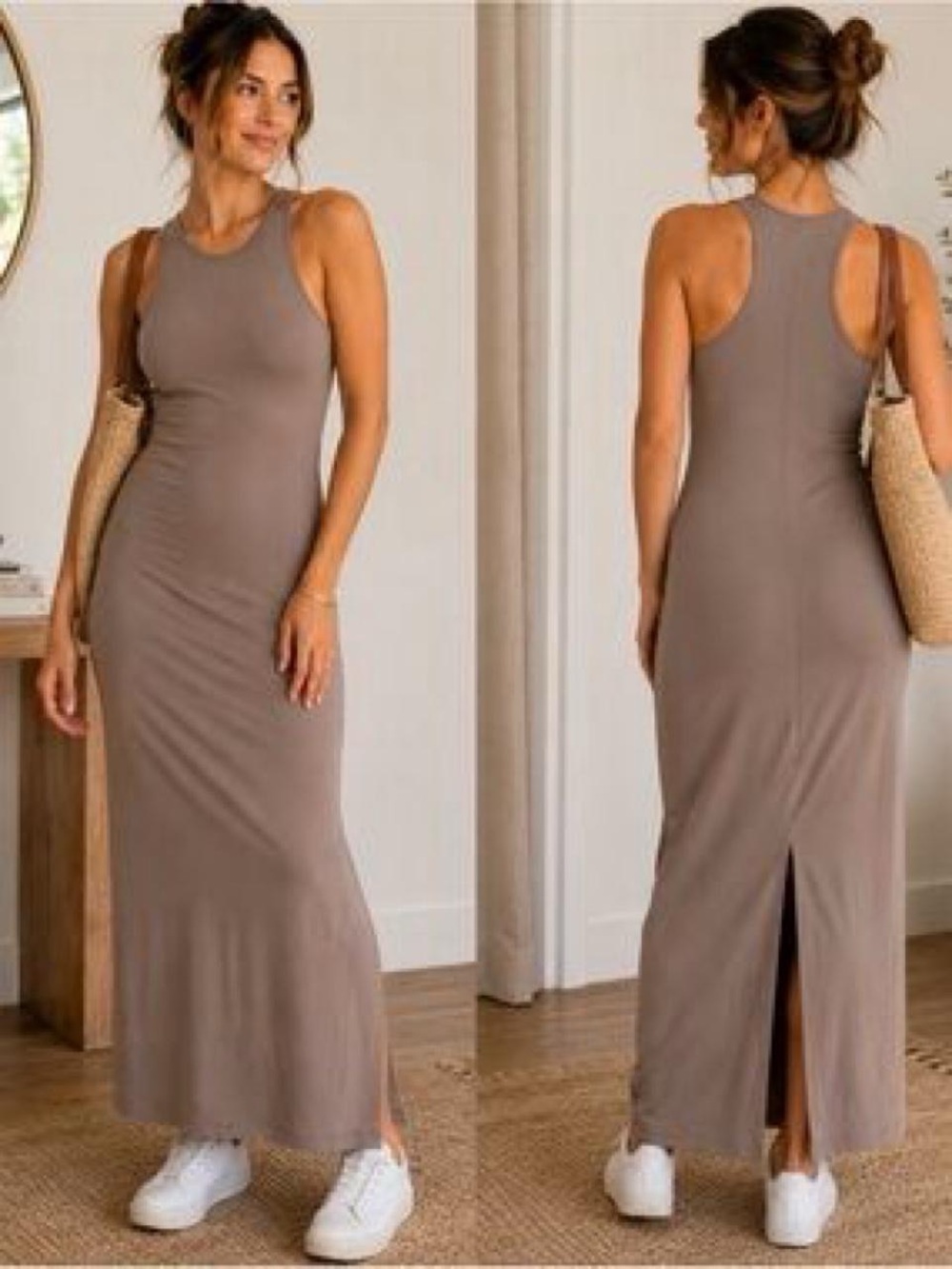 Butter bliss Sleeveless Taupe Bodycon Maxi Dress -wild fable